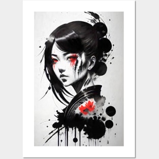 Japan Ink Style Women Posters and Art